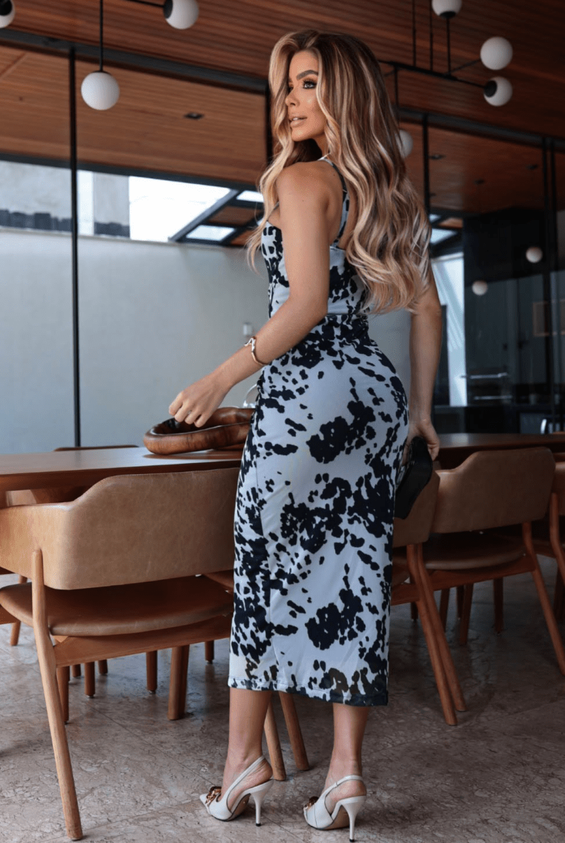 Bianca Black & White Printed Midi Dress - Madmoizelle Closet