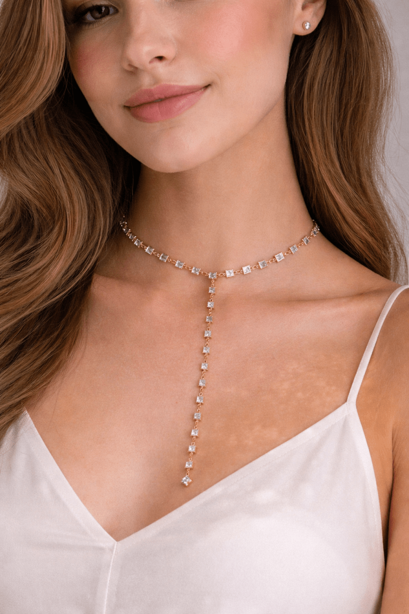 Crystal Drop Lariat Necklace - Madmoizelle Closet