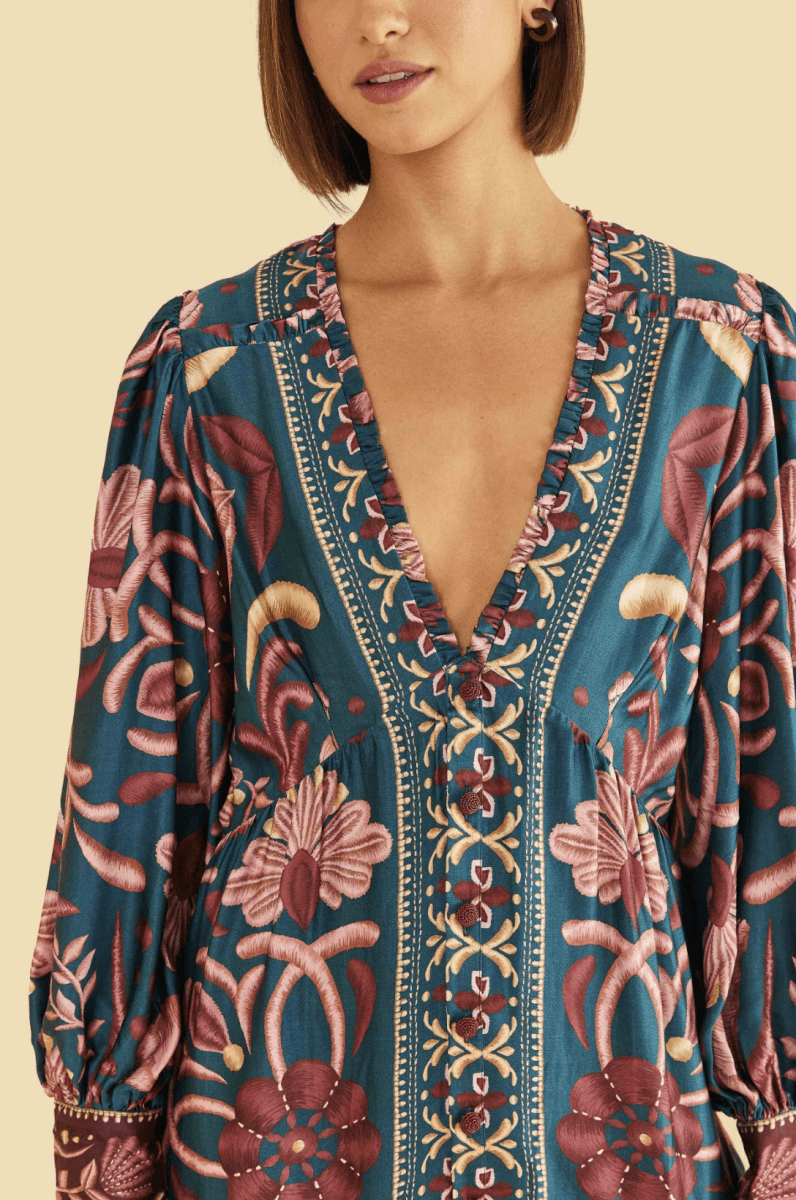 FARM RIO Teal seashell mini dress - Madmoizelle Closet