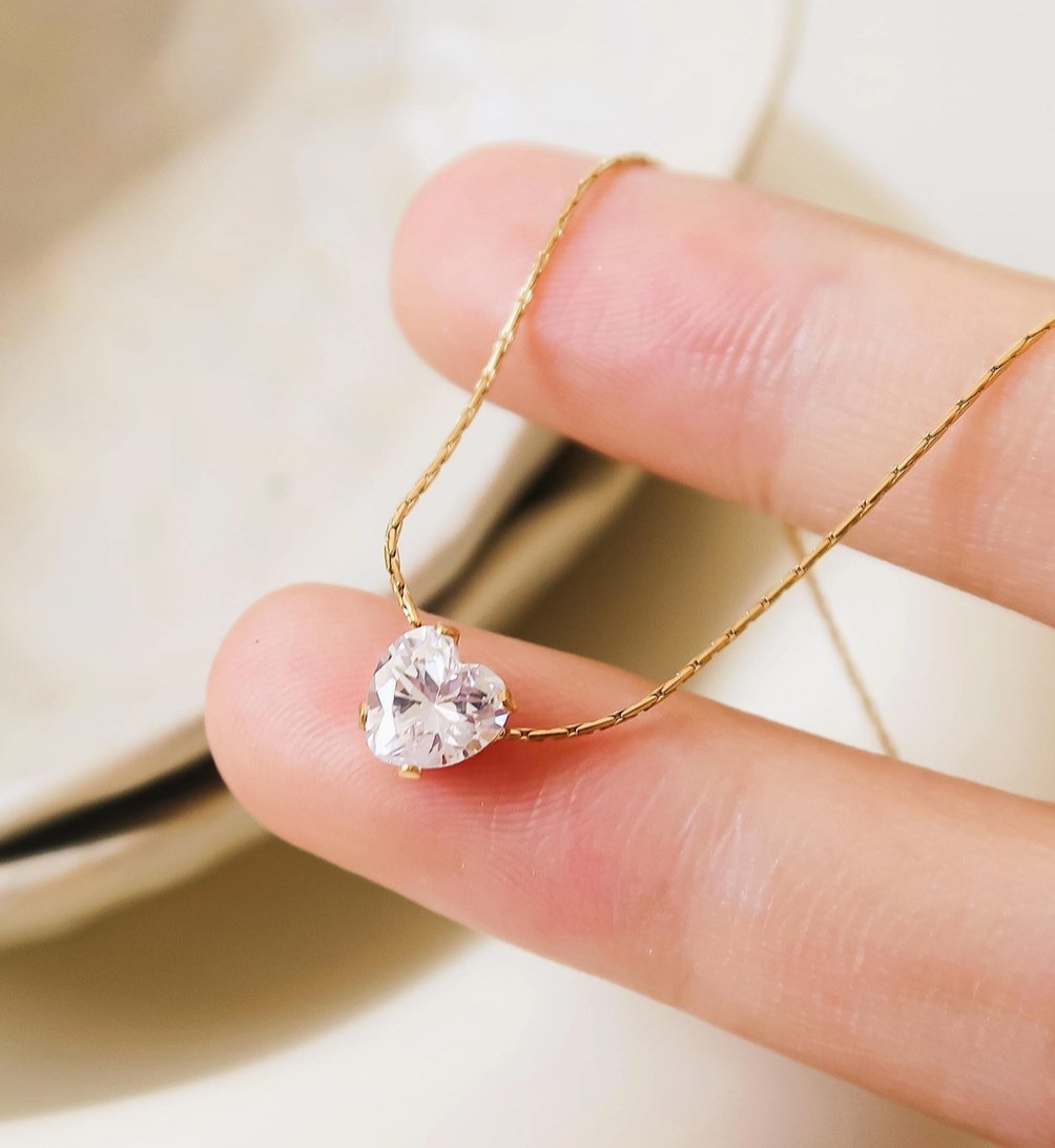 Giorgia 18K Non - Tarnish Petite Heart Cz Necklace - Madmoizelle Closet