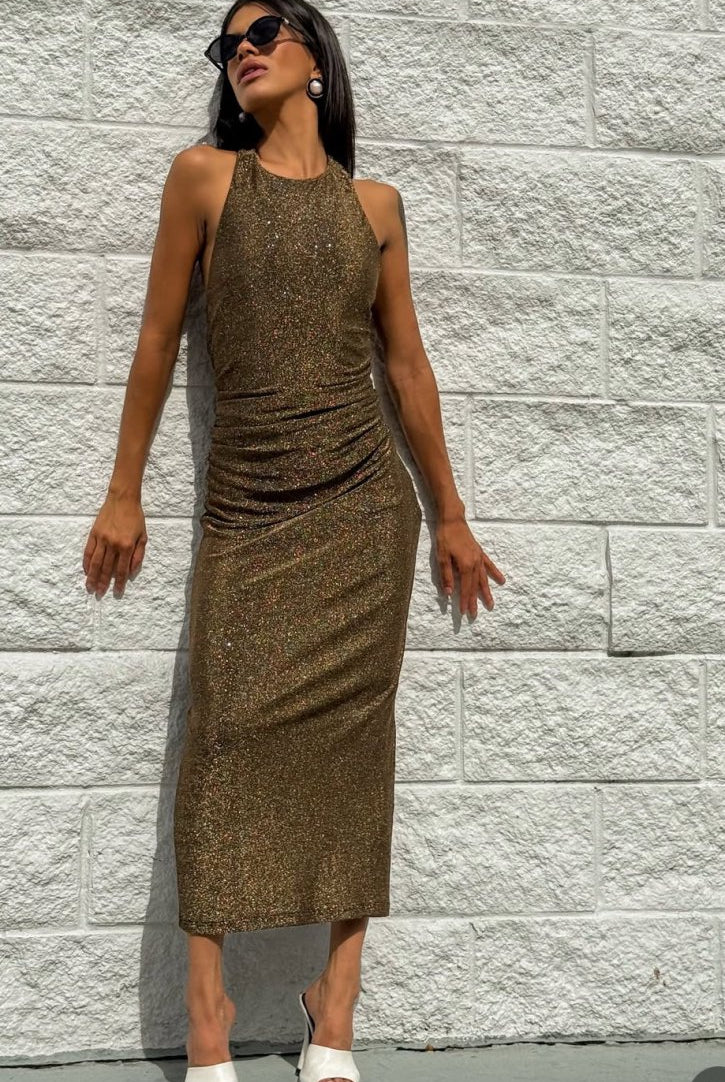 Helia Lurex Knit Mid Dress - Madmoizelle Closet