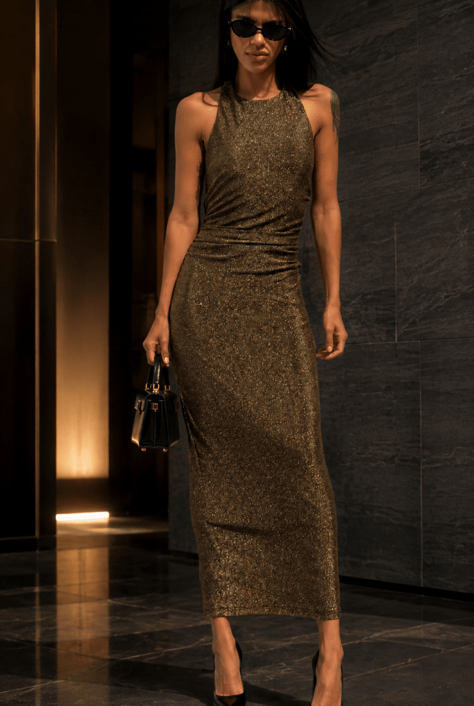 Helia Lurex Knit Mid Dress - Madmoizelle Closet