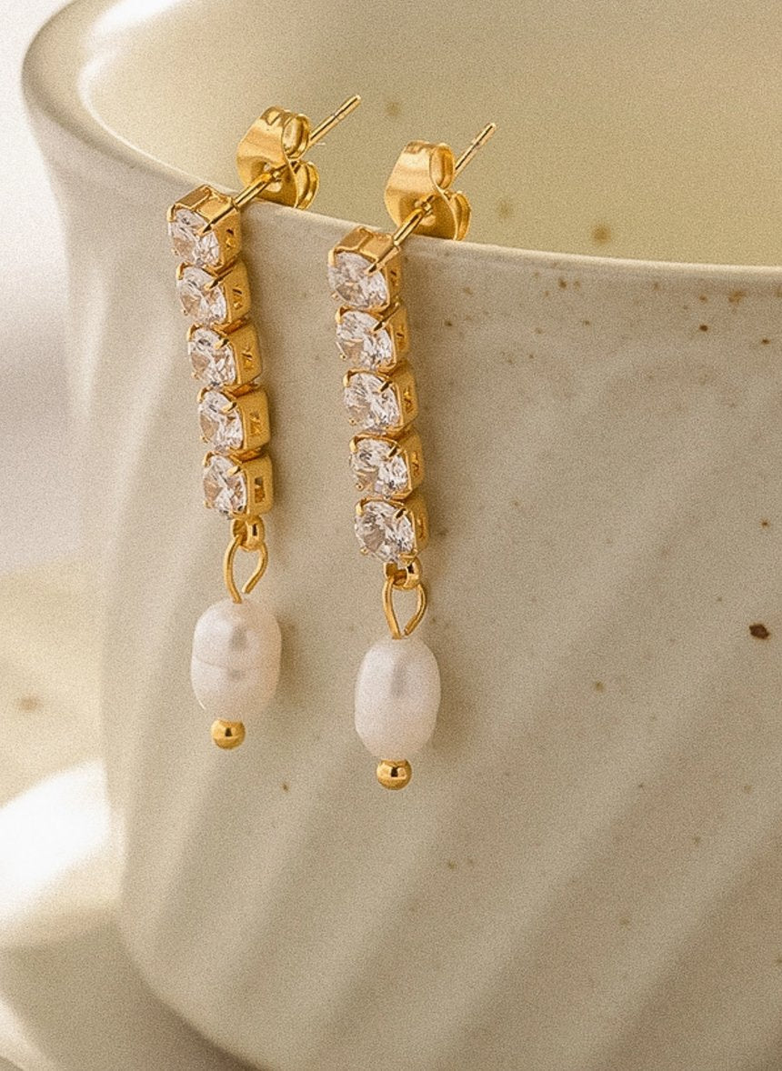 Irma Anton 18K Gold Non - Tarnish Cz Pearl Drop Earring - Madmoizelle Closet