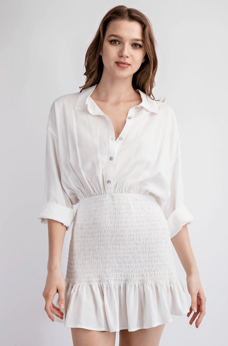 Ivory Smocked Mini Dress - Madmoizelle Closet