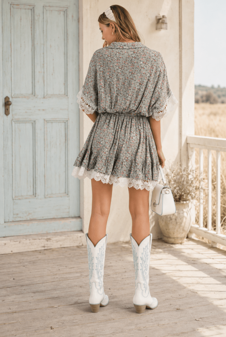 Lace Trim Floral Mini Dress - Madmoizelle Closet
