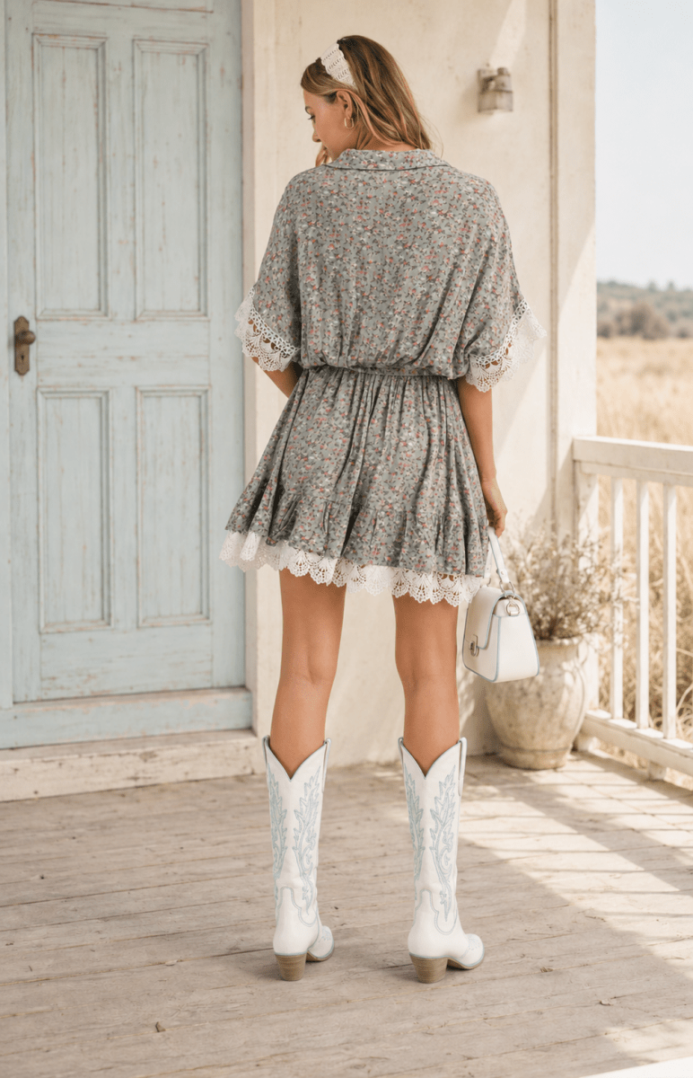 Lace Trim Floral Mini Dress - Madmoizelle Closet