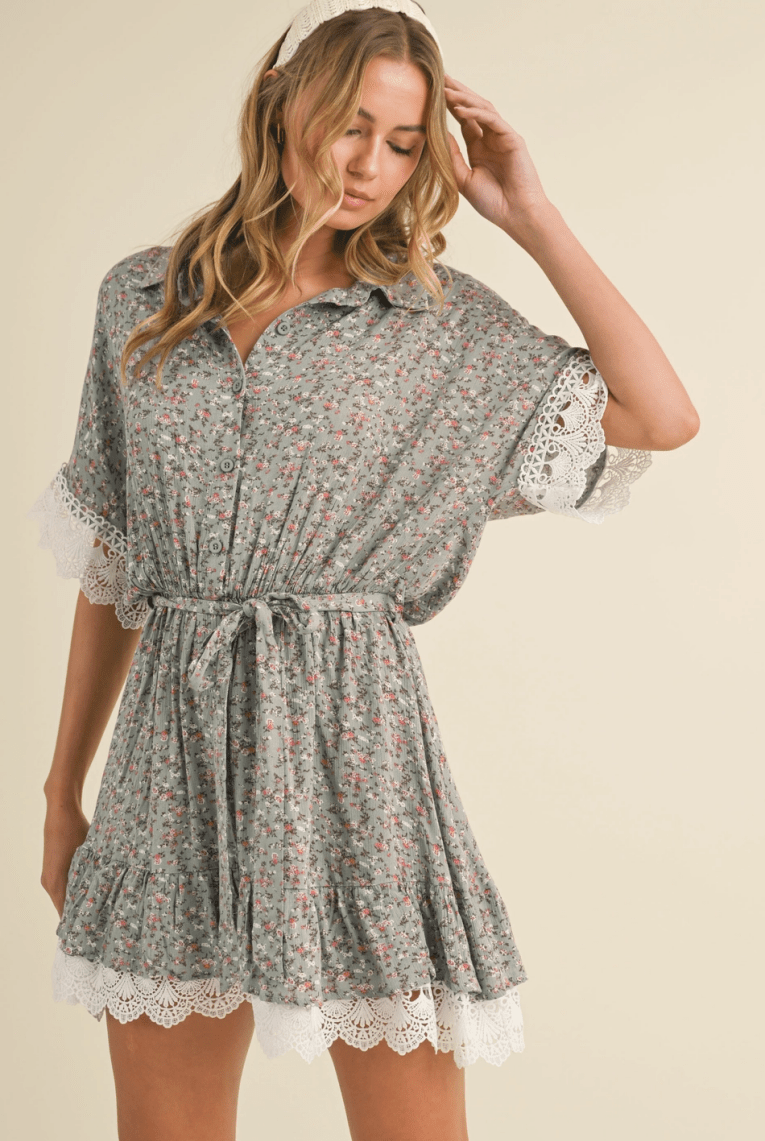 Lace Trim Floral Mini Dress - Madmoizelle Closet