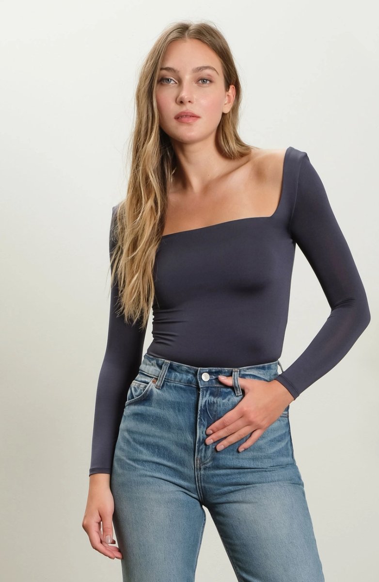 Lara Reversible Square Neck Long Sleeve Knit Top - Madmoizelle Closet