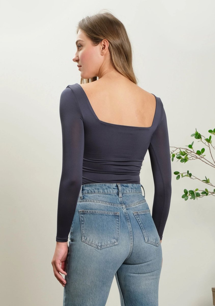 Lara Reversible Square Neck Long Sleeve Knit Top - Madmoizelle Closet