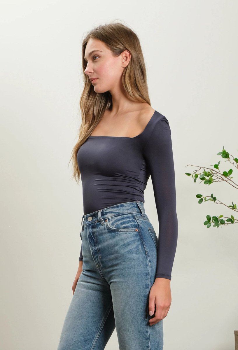 Lara Reversible Square Neck Long Sleeve Knit Top - Madmoizelle Closet