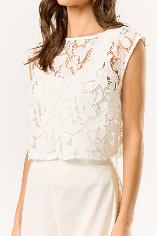 Lorena Linen & Lace Crop Top & Pant Set - Madmoizelle Closet