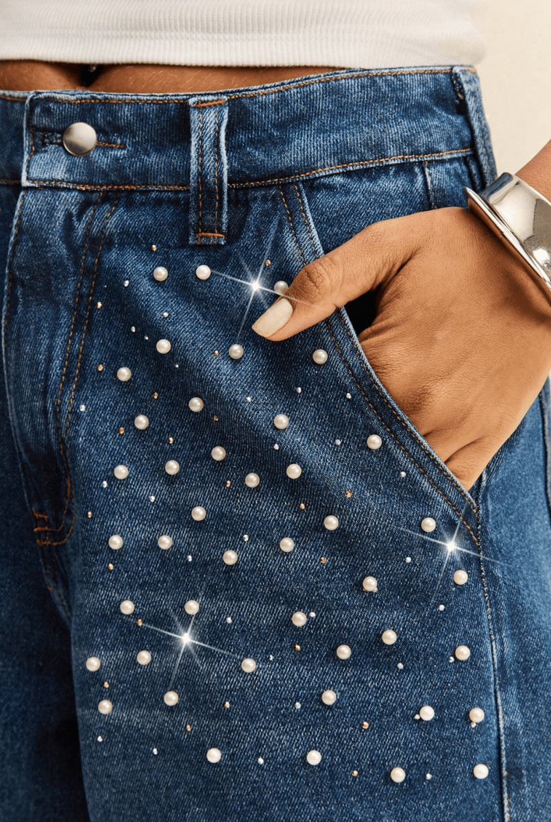 Marina Embellished Denim Bermuda - Madmoizelle Closet