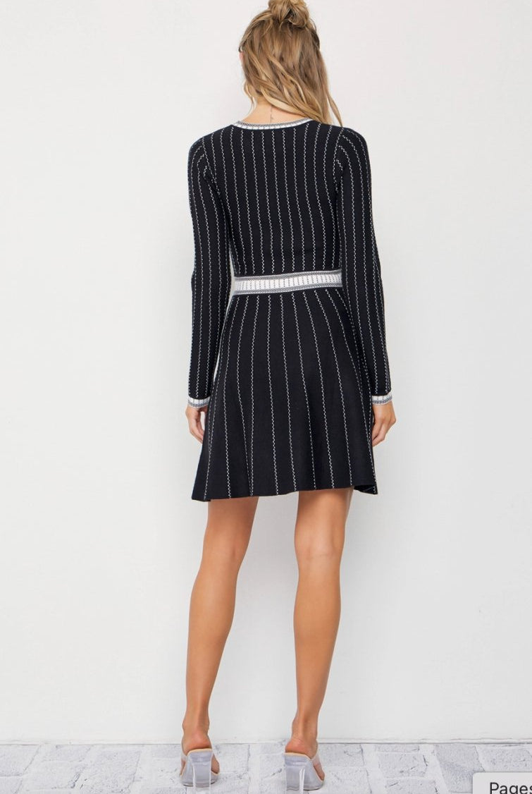 Mila Stripe Knit Long Sleeve Mini Dress - Madmoizelle Closet