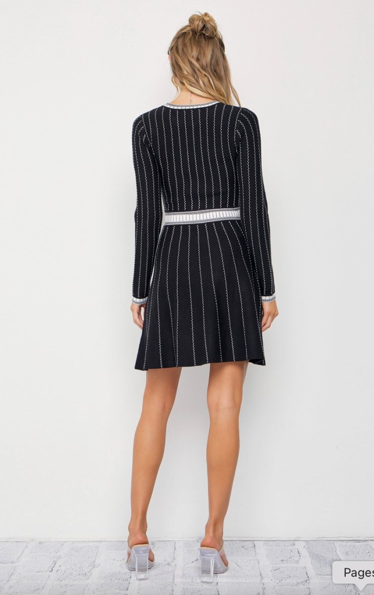 Mila Stripe Knit Long Sleeve Mini Dress - Madmoizelle Closet