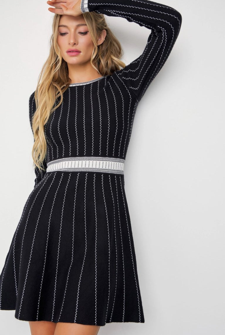 Mila Stripe Knit Long Sleeve Mini Dress - Madmoizelle Closet