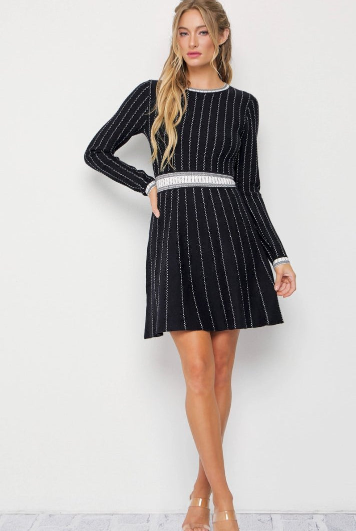 Mila Stripe Knit Long Sleeve Mini Dress - Madmoizelle Closet