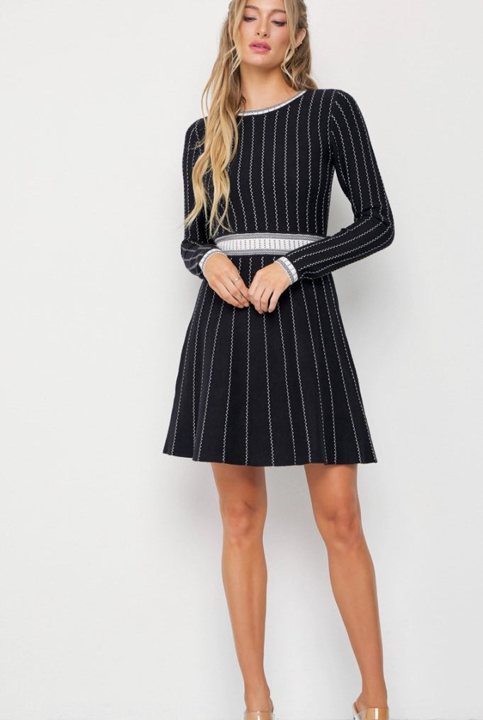 Mila Stripe Knit Long Sleeve Mini Dress - Madmoizelle Closet