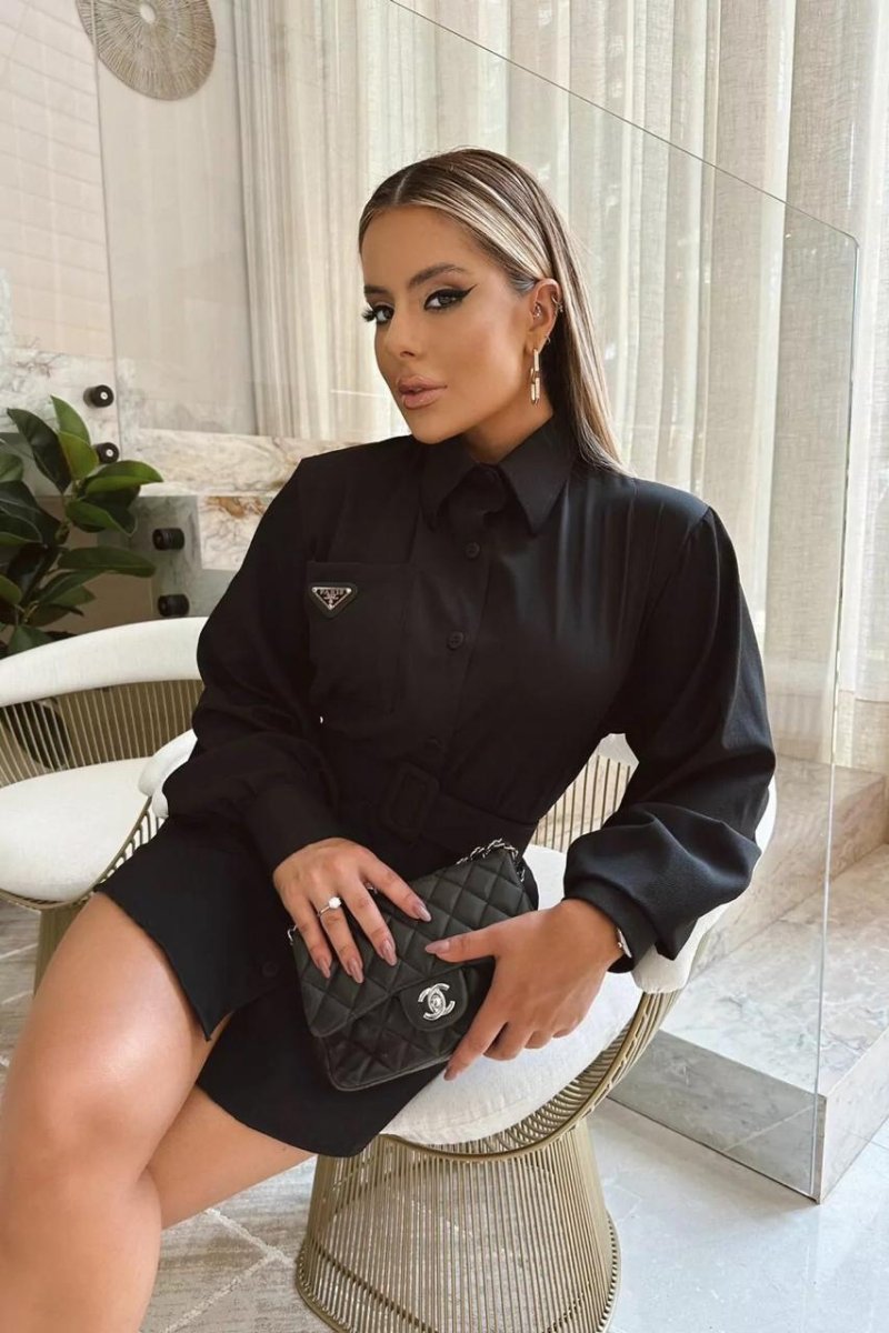 Monaco Belted Chemise Dress – Black - Madmoizelle Closet