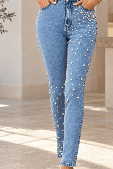 Pearl Detail Skinny Jeans - Madmoizelle Closet
