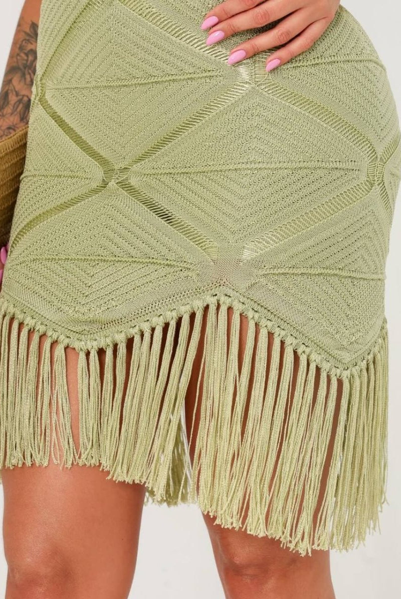 Sage Fringe Crochet Dress - Madmoizelle Closet