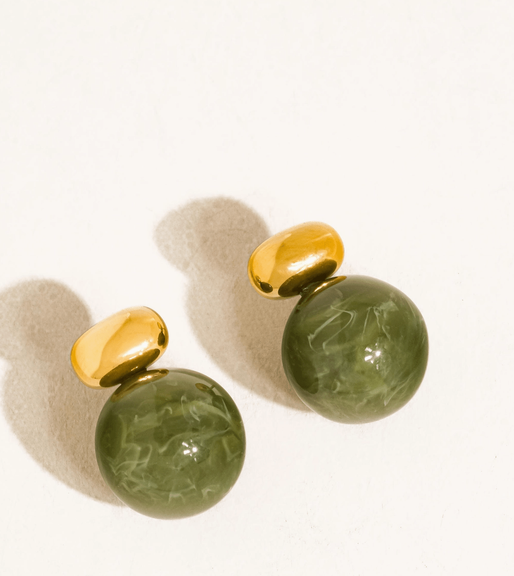Sage Marble-Effect Ball Earrings - Madmoizelle Closet
