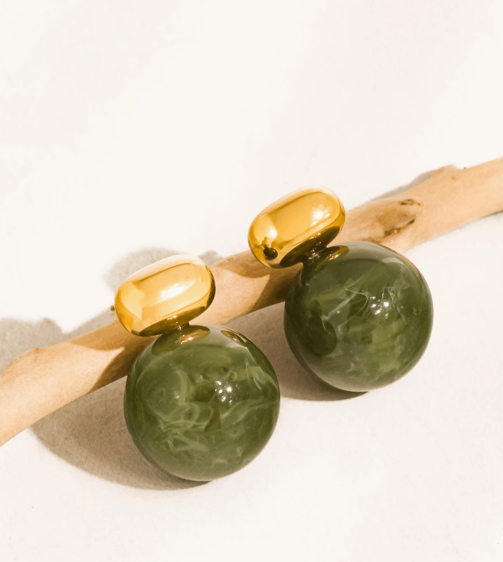 Sage Marble-Effect Ball Earrings - Madmoizelle Closet