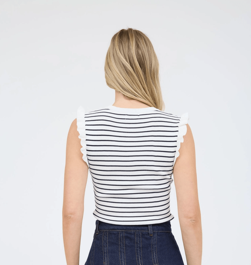 Stripe Ruffle Trim Sweater - Madmoizelle Closet