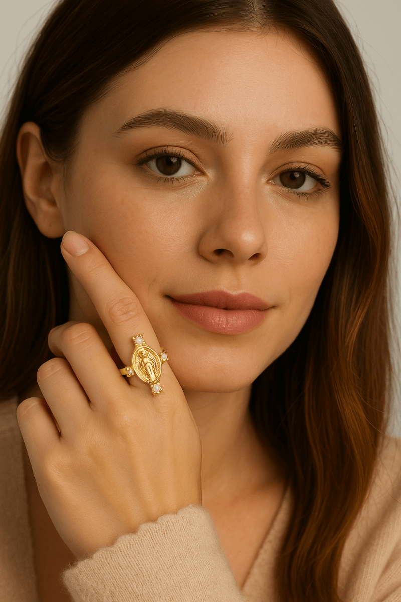 24K Gold Filled Oval Virgin Mary Ring - Madmoizelle Closet