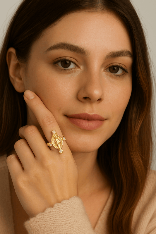24K Gold Filled Oval Virgin Mary Ring - Madmoizelle Closet