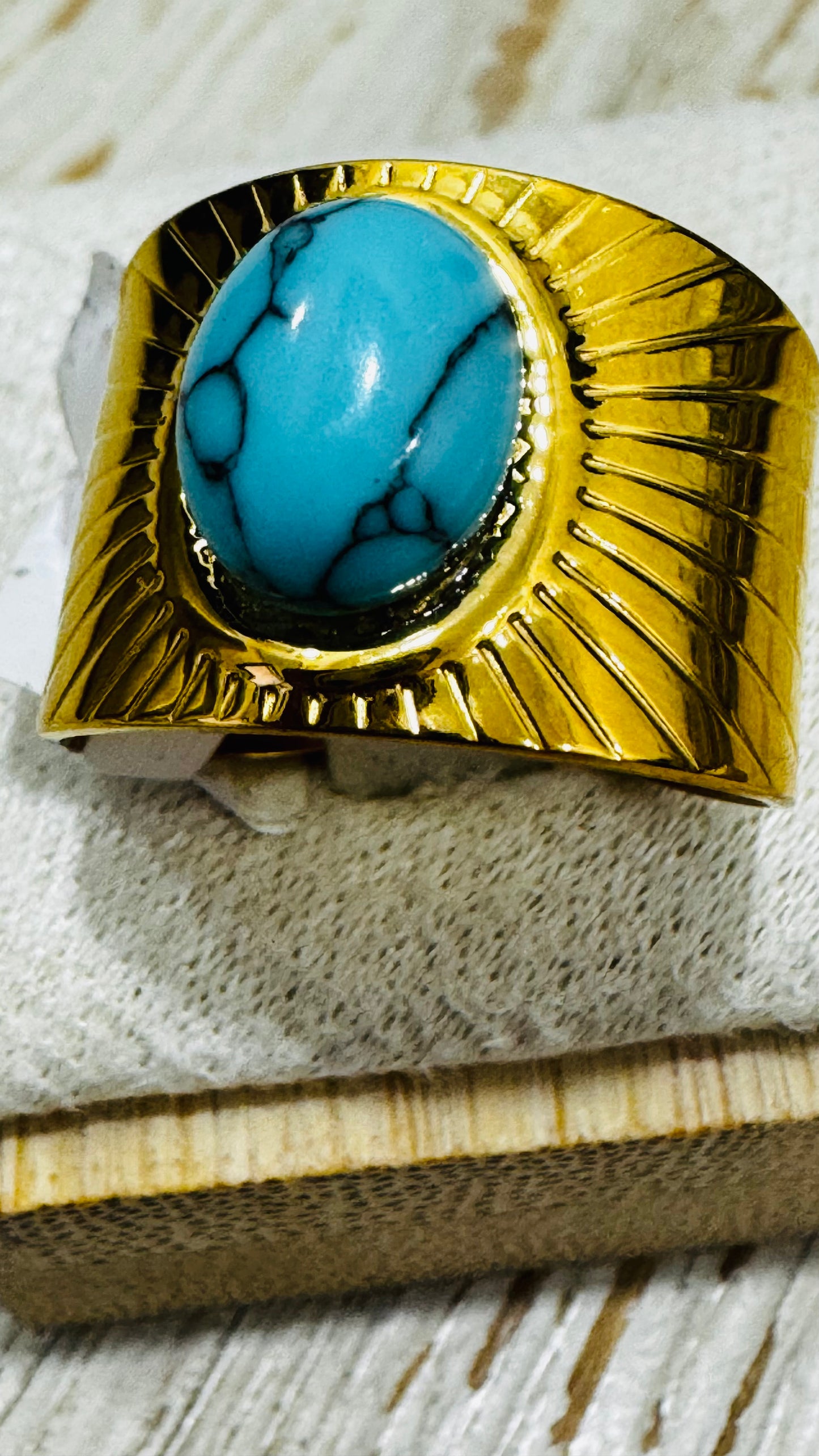 Bruna 18K Gold Non-Tarnish Turquoise Stone Ring