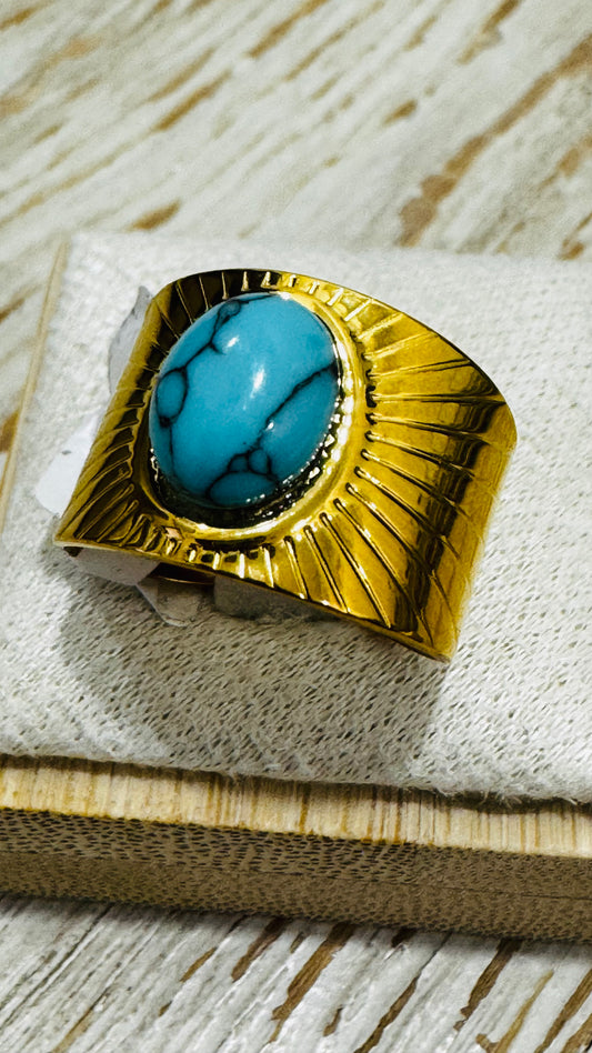 Bruna 18K Gold Non-Tarnish Turquoise Stone Ring