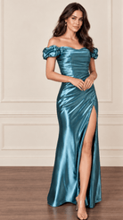 Amenza Fitted Gathered Satin Gown - Madmoizelle Closet