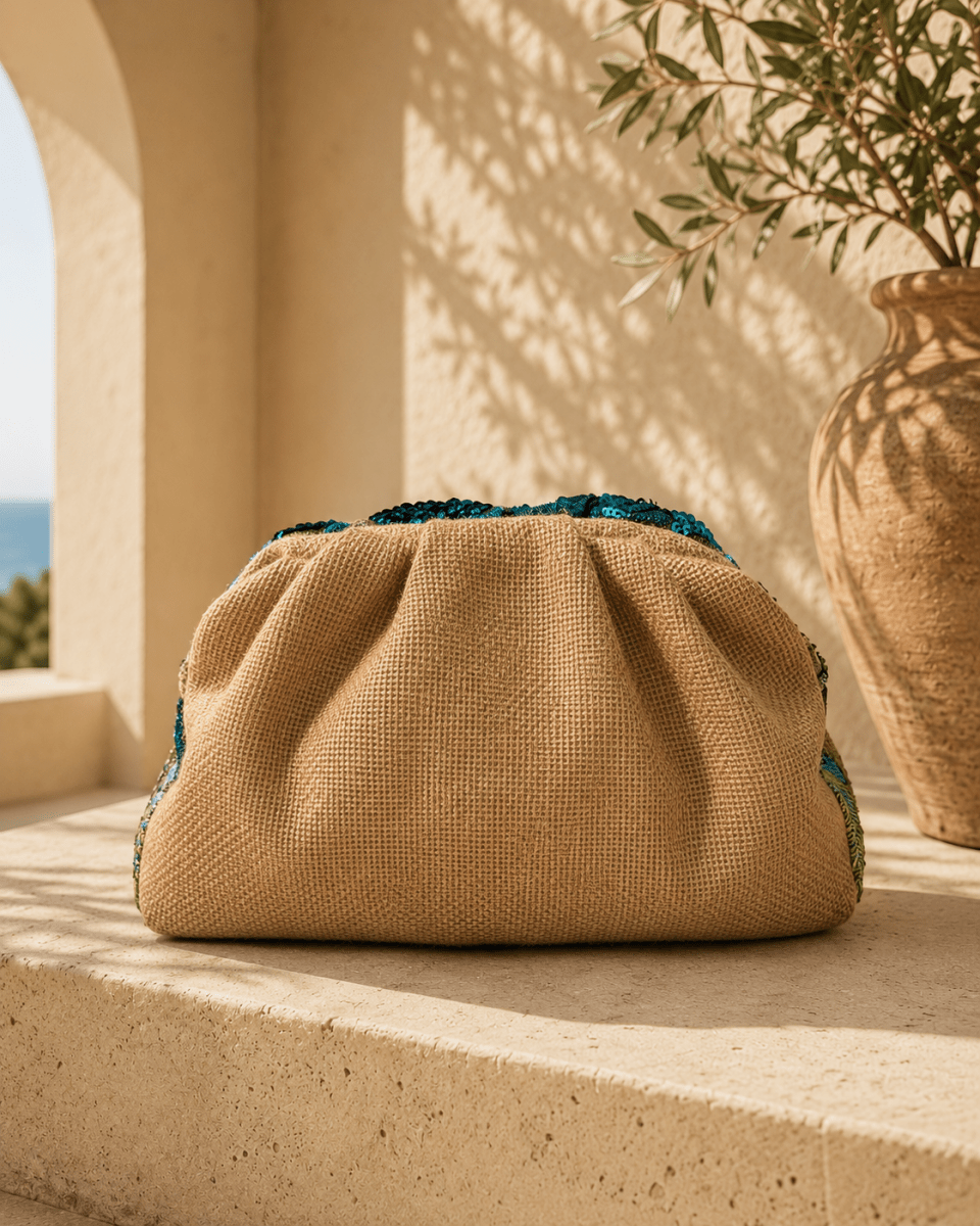 Azure Bloom Embellished Clutch - Madmoizelle Closet