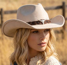 Beige Longhorn Cowboy Hat, worn by model