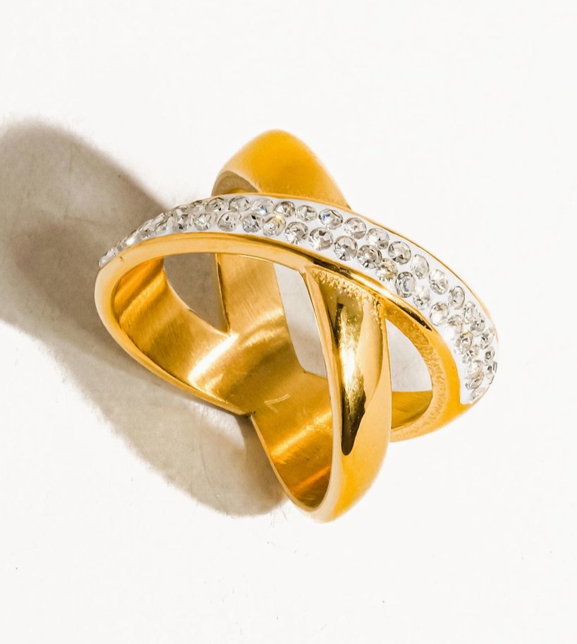 Bianca 18K Gold Non - Tarnish X Rhinestone Ring - Madmoizelle Closet