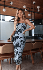 Bianca Black & White Printed Midi Dress - Madmoizelle Closet