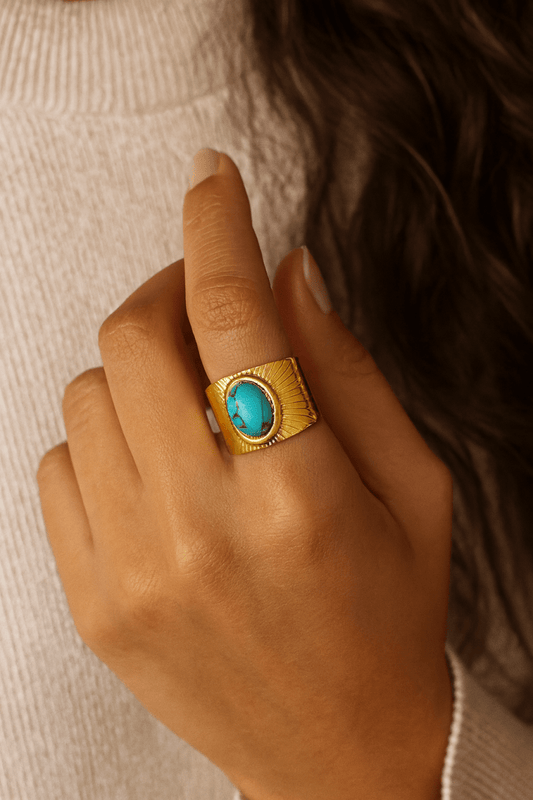 Bruna 18K Gold Non - Tarnish Turquoise Stone Ring - Madmoizelle Closet