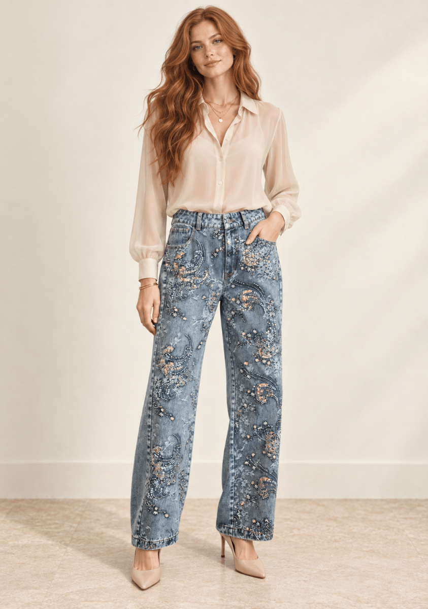 Cecilia Embellished Denim Pants - Madmoizelle Closet