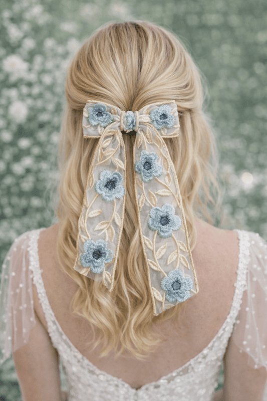 Delicate Embroidered Bow Hair Clip - Madmoizelle Closet