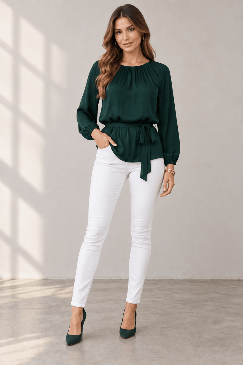 Emerald Satin Blouse - Madmoizelle Closet