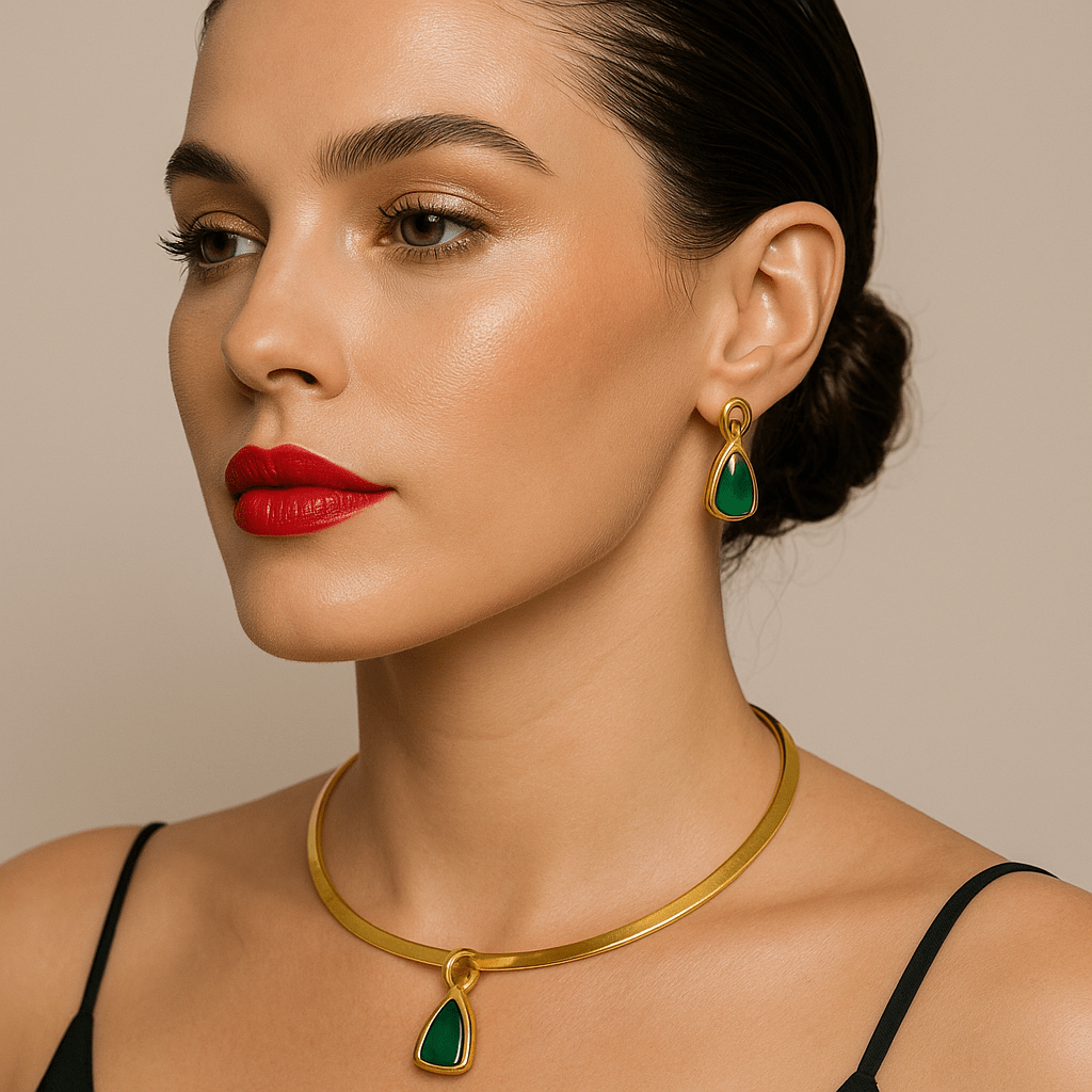 Esmeralda 18k Filed Earring and Nacklace - Madmoizelle Closet