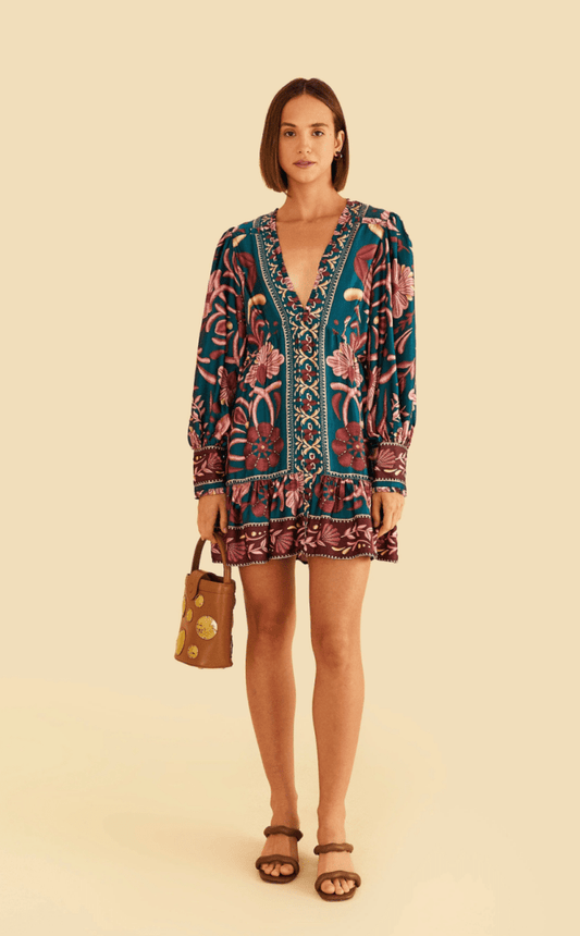 FARM RIO Teal seashell mini dress - Madmoizelle Closet