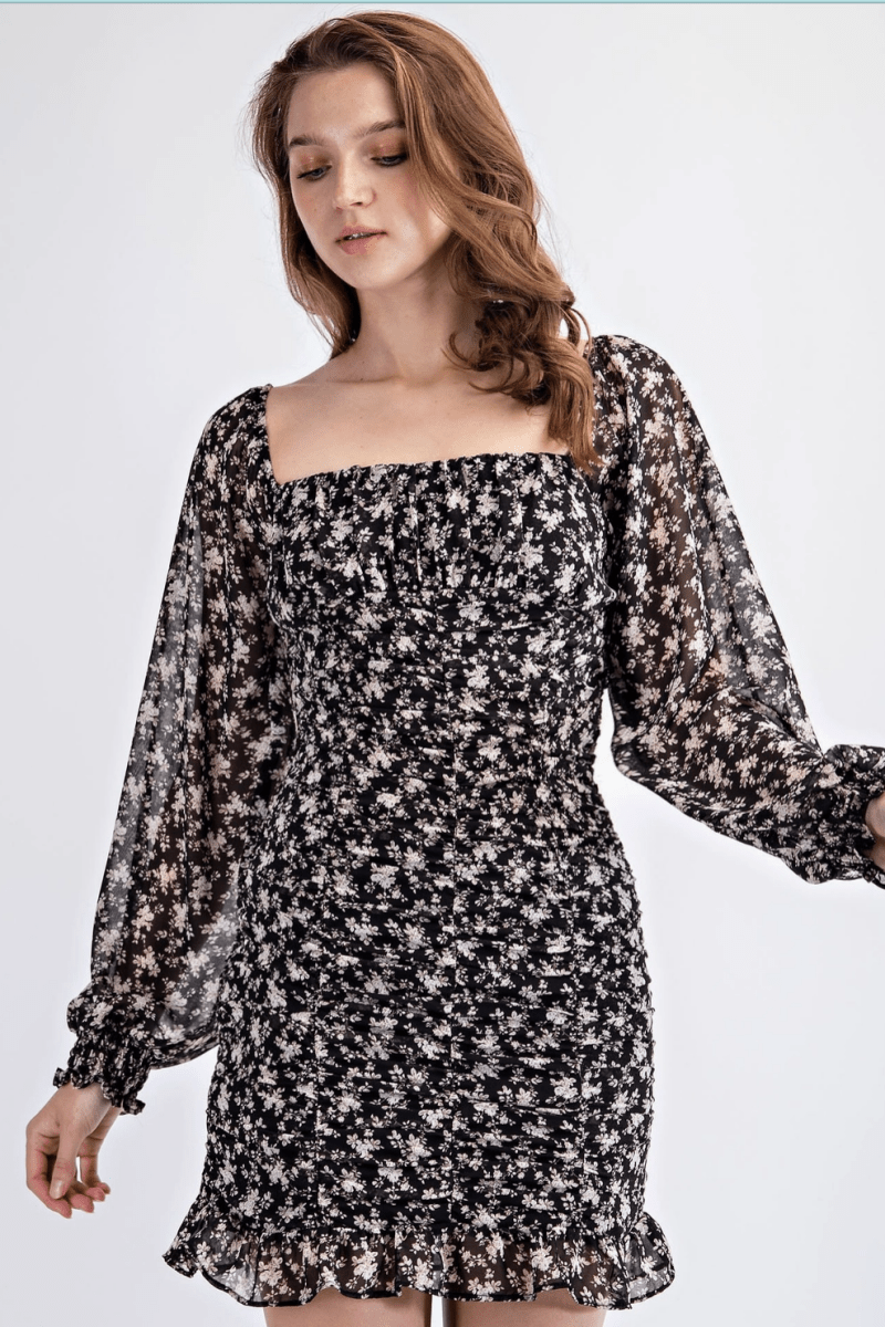 Floral Chiffon Smocked Mini Dress - Madmoizelle Closet