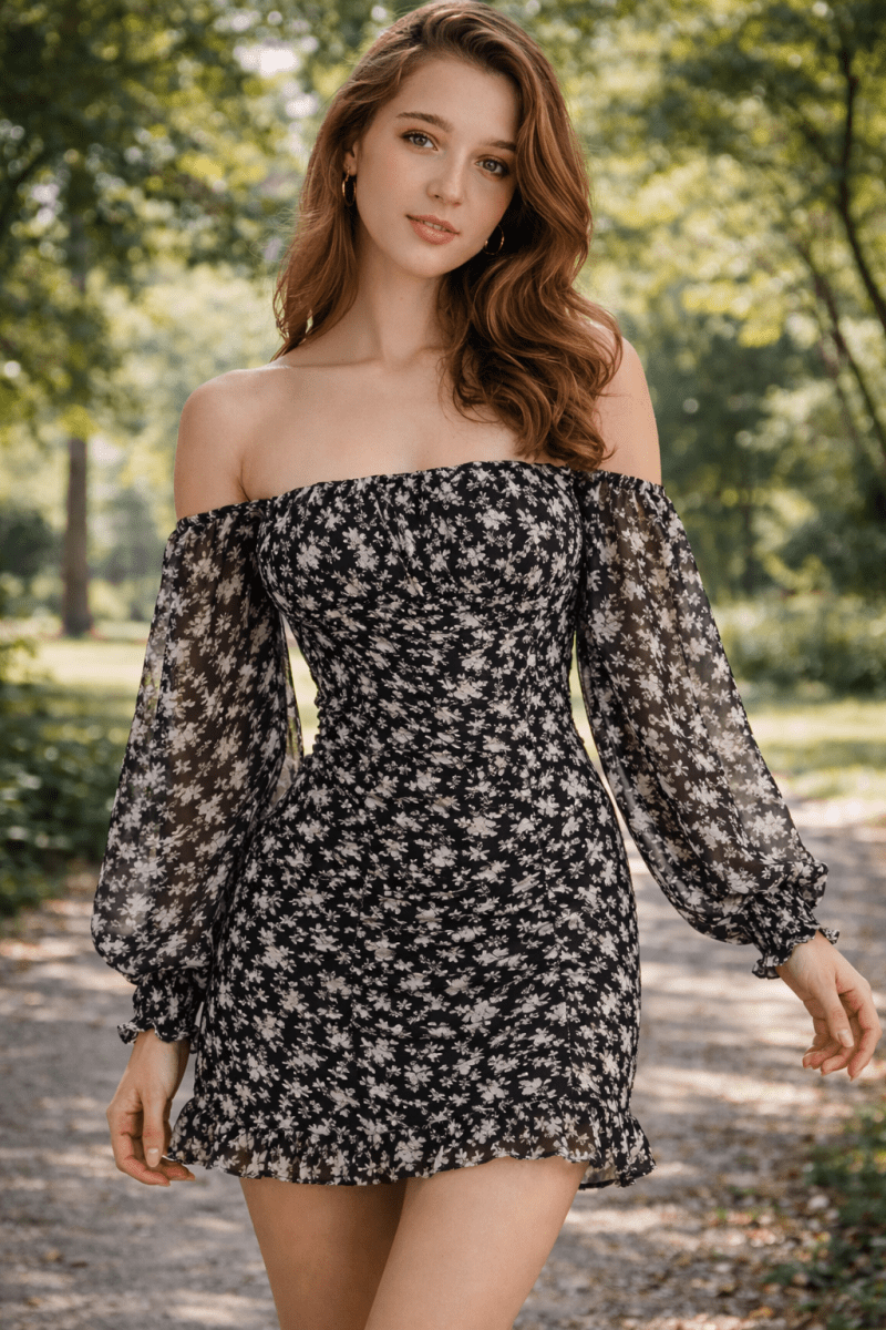 Floral Chiffon Smocked Mini Dress - Madmoizelle Closet