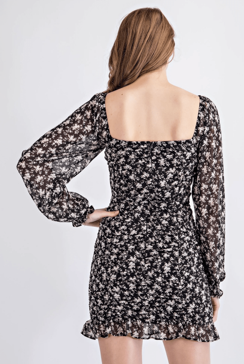 Floral Chiffon Smocked Mini Dress - Madmoizelle Closet