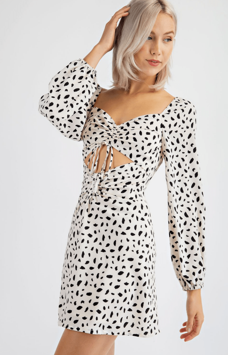 Georgette Ruched Open - Waist Mini Dress - Madmoizelle Closet