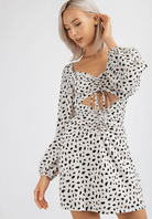 Georgette Ruched Open - Waist Mini Dress - Madmoizelle Closet
