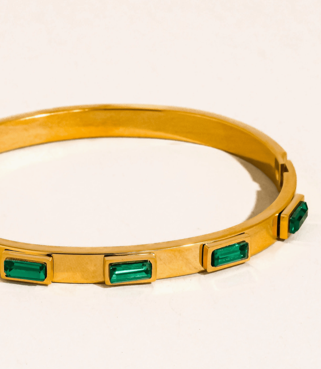 Green Baguette CZ Bangle Bracelet - Madmoizelle Closet