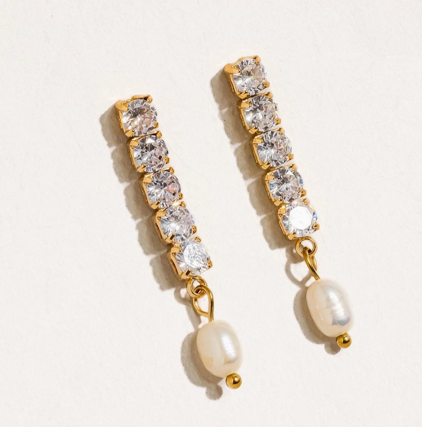 Irma Anton 18K Gold Non - Tarnish Cz Pearl Drop Earring - Madmoizelle Closet