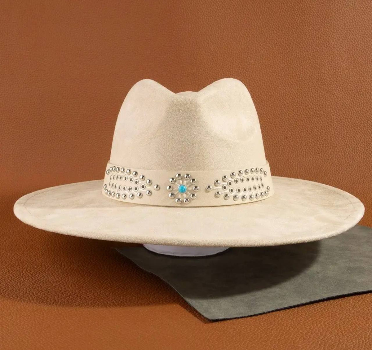 Ivory Turquoise Concho Hat, side view
